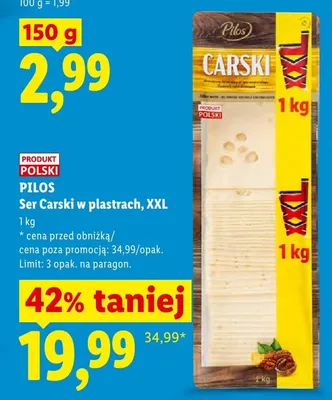 Ser Carski w plastrach XXL Pilos promocja w Lidl