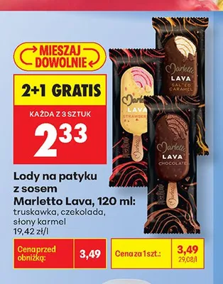 Lody na patyku z sosem Marletto Lava słony karmel promocja w Biedronka