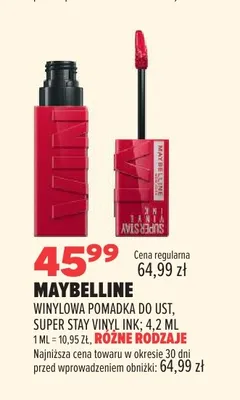 Winylowa pomadka do ust Maybelline Super Stay Vinyl Ink promocja w Drogerie Natura