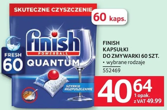 Kapsułki do zmywarki Finish Quantum 60 szt. promocja w Selgros
