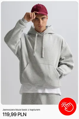 Jasnoszara bluza basic z kapturem Cropp promocja w Cropp