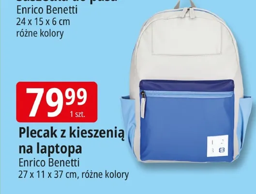 Plecak z kieszenią na laptopa Enrico Benetti 27x11x37cm promocja w Leclerc