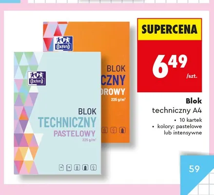 Blok techniczny A4 pastelowy Oxford 10 kartek promocja w Biedronka