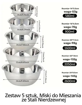 Miski do mieszania ze stali nierdzewnej promocja w Temu