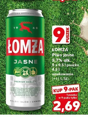 Piwo Łomża Jasne 9-pak 500 ml promocja w Kaufland