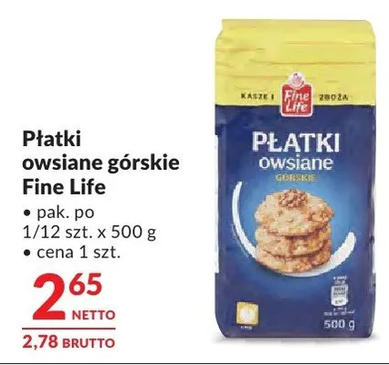 Płatki owsiane górskie Fine Life promocja w Makro