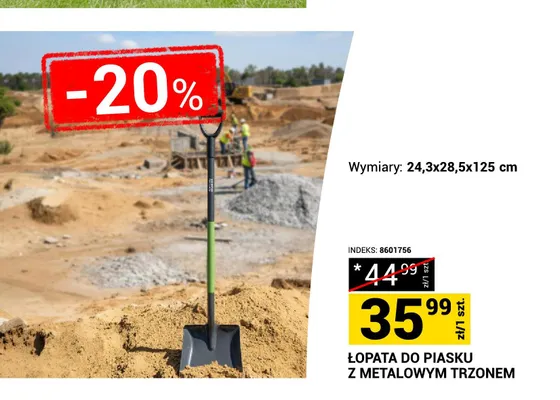 Łopata do piasku z metalowym trzonem 24,3x28,5x125cm promocja w Merkury Market