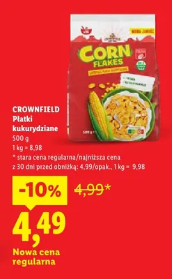 Płatki kukurydziane Crownfield promocja w Lidl