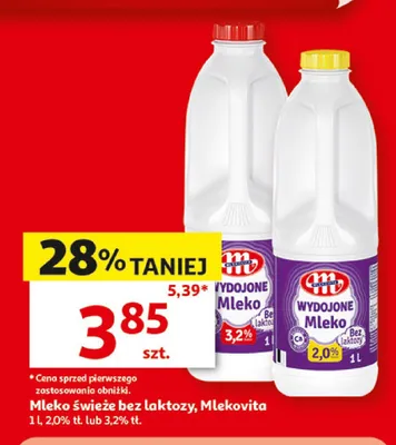 Mleko świeże bez laktozy Mlekovita 2,0% tł. promocja w Auchan