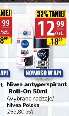 Antyperspirant Roll-On Nivea Black & White Invisible Clear promocja w API Market