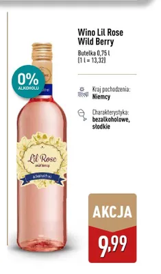 Wino bezalkoholowe Lil Rose Wild Berry promocja w Aldi