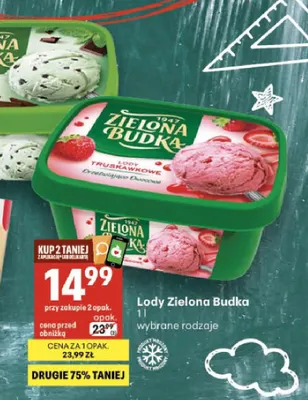 Lody Zielona Budka truskawkowe promocja w Delikatesy Centrum