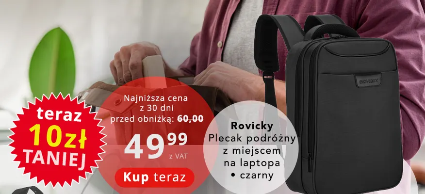 Plecak podróżny z miejscem na laptopa czarny Rovicky promocja w Poczta Polska