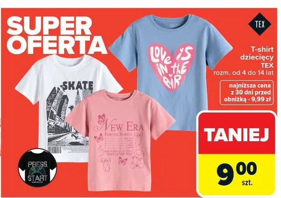 T-shirt dziecięcy TEX rozm. od 4 do 14 lat promocja w Carrefour