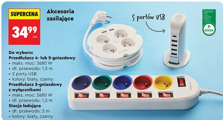 Przedłużacz 4- lub 5-gniazdowy promocja w Biedronka