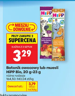 Batonik owocowy HiPP Bio jabłka-banany-maliny promocja w Biedronka