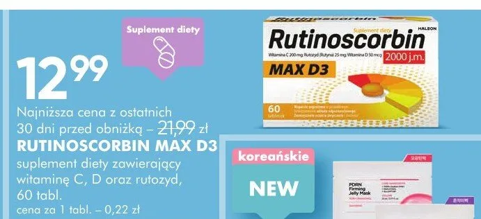 Suplement diety zawierający witaminę C, D oraz rutożyd Rutinoscorbin Max D3 promocja w Super-Pharm
