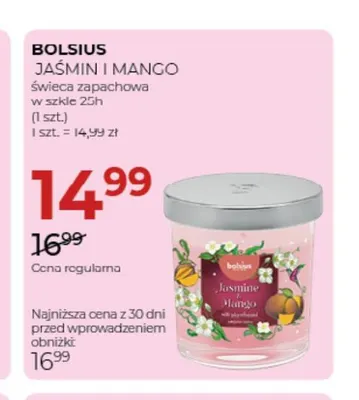 Świeca zapachowa w szkle 25h Jaśmin i Mango Bolsius promocja w Drogerie Jawa