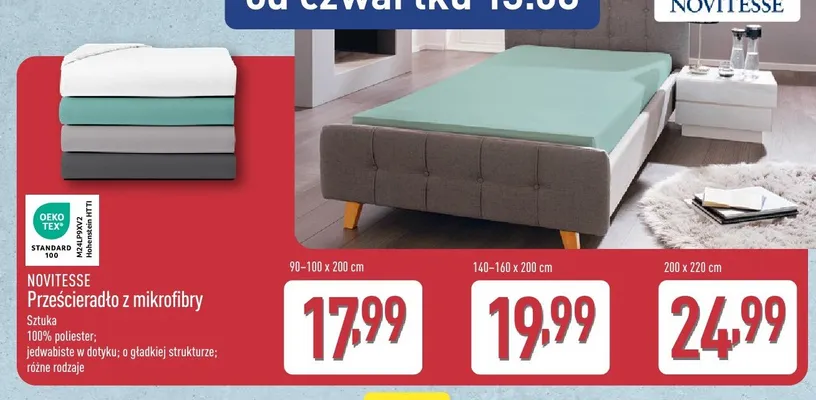 Prześcieradło z mikrofibry Novitesse 140-160x200 cm promocja w Aldi
