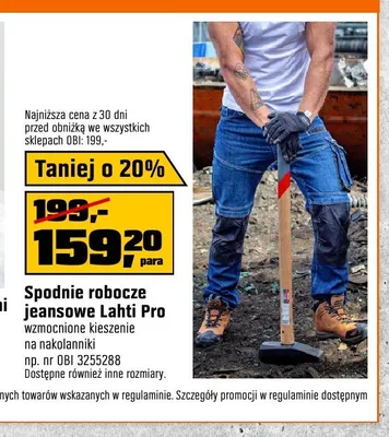Spodnie robocze jeansowe Lahti Pro wzmocnione kieszenie na nakolanniki promocja w OBI