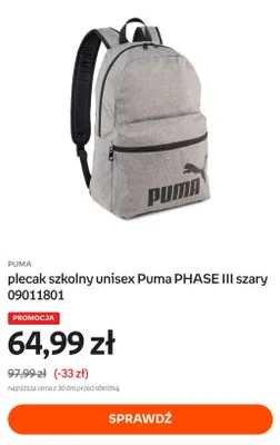 Plecak szkolny unisex Puma PHASE III szary promocja w Empik