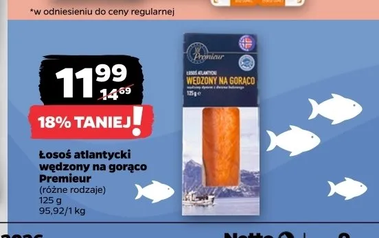 Łosoś atlantycki wędzony na gorąco Premieur promocja w Netto