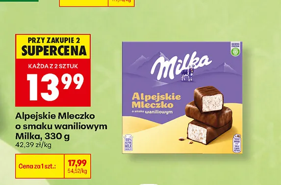 Alpejskie Mleczko o smaku waniliowym Milka promocja w Biedronka
