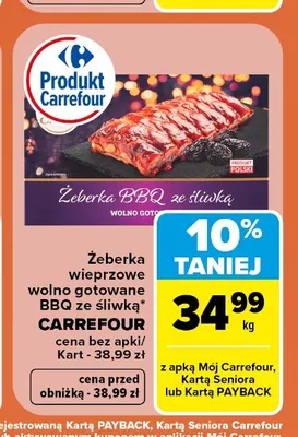 Żeberka wieprzowe wolno gotowane BBQ ze śliwką Carrefour promocja w Carrefour Market