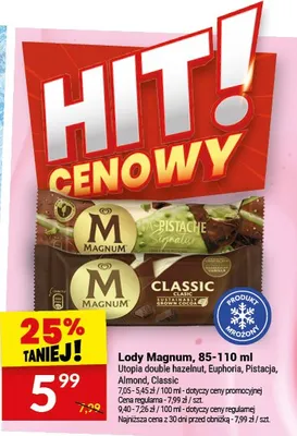Lody magnum pistacja, classic, hazelnut promocja w Twój Market