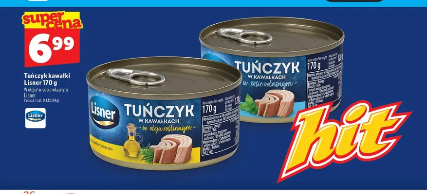 Tuńczyk w kawałkach w oleju roślinnym Lisner promocja w TOPAZ