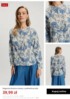 Elegancka bluzka w kwiaty z podkreśloną talią Greenpoint promocja w Greenpoint