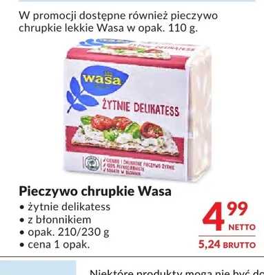 Pieczywo chrupkie Wasa Żytnie Delikatess promocja w Makro