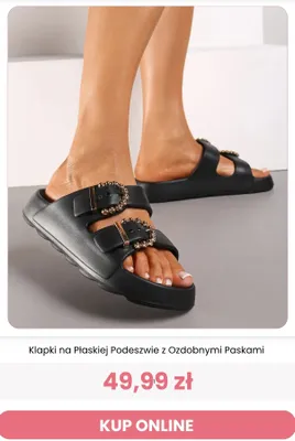 Klapki na płaskiej podeszwie z ozdobnymi paskami Renee promocja w Renee