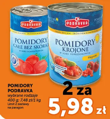 Pomidory całe bez skórki Podravka w soku pomidorowym promocja w Groszek