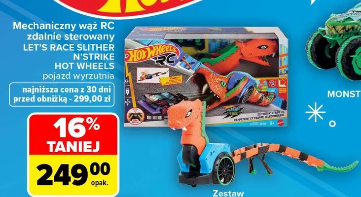Mechaniczny wąż RC zdalnie sterowany Let's Race Slither N'strike Hot Wheels pojazd wyrzutnia promocja w Carrefour