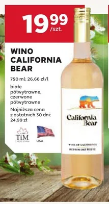 Wino California Bear czerwone półwytrawne promocja w Stokrotka