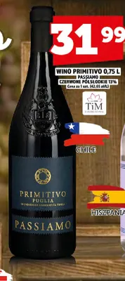 Wino czerwone Primitivo półsłodkie Passiamo promocja w TOPAZ