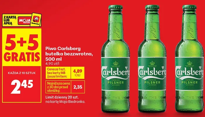 Piwo Carlsberg Pilsner butelka bezzwrotna promocja w Biedronka