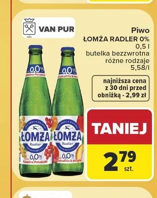 Piwo bezalkoholowe Łomża Radler 0,0% Brzoskwinia & Morela promocja w Carrefour