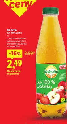 Sok jabłko Solevita 100% promocja w Lidl