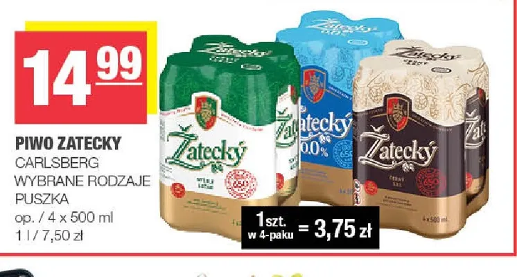 Piwo Zatecky 4-pak 500 ml promocja w SPAR
