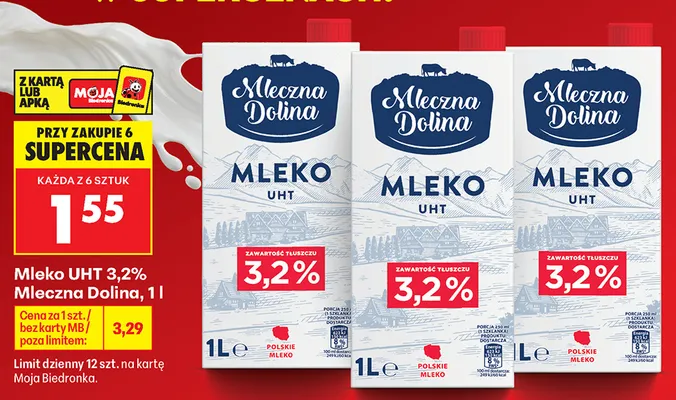 Mleko UHT Mleczna Dolina 3,2% promocja w Biedronka
