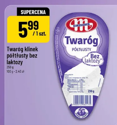 Twaróg klinek półtłusty bez laktozy promocja w POLOmarket