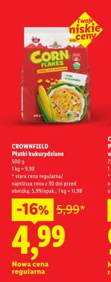 Płatki kukurydziane Crownfield promocja w Lidl