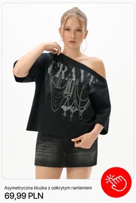 Asymetryczna bluzka z odkrytym ramieniem Cropp promocja w Cropp