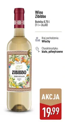 Wino Zibibbo białe półwytrawne włoskie promocja w Aldi