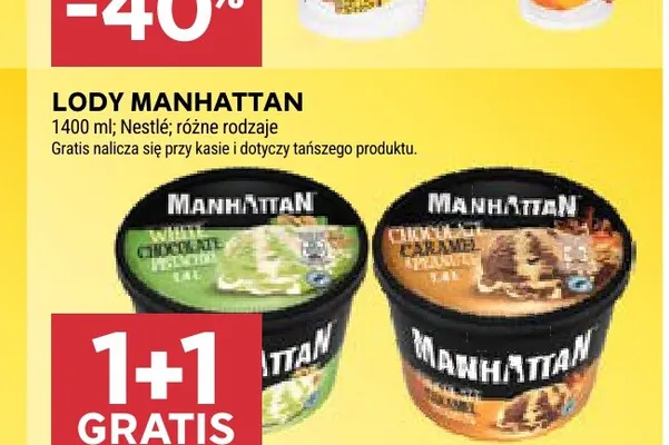 Lody Manhattan White Chocolate Pistachio promocja w Stokrotka