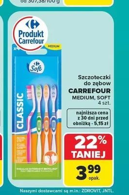 Szczoteczki do zębów Carrefour Classic 4-pak Medium promocja w Carrefour Market