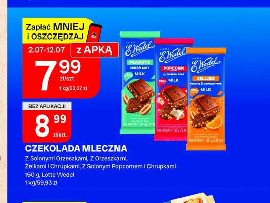 Czekolada mleczna E.Wedel z orzeszkami, żelkami i chrupkami promocja w Chorten