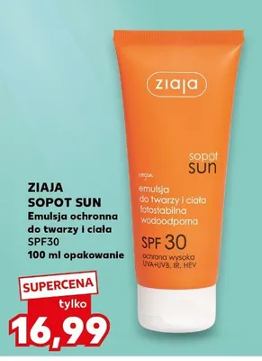 Emulsja ochronna Sopot Sun do twarzy i ciała SPF30 promocja w Kaufland